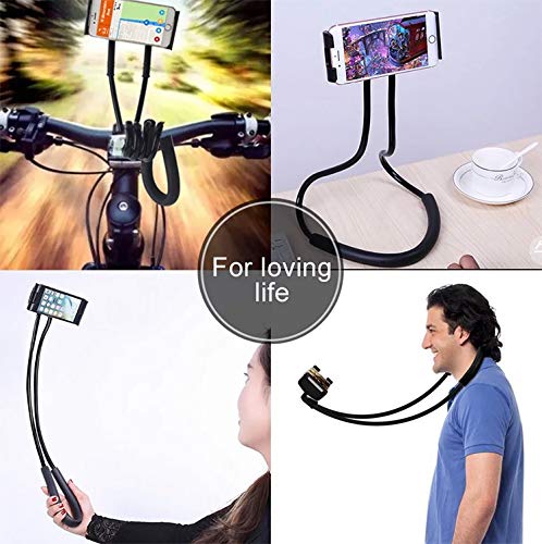 Tekie Cell Phone Holder, Universal Mobile Stand Included Compatible with Apple iPhone Xs XR Max Samsung Note 9 All Androids, Lazy Neck Bracket, Free Rotating Mounts with Multiple Function, Black