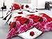 BEDnLINENS 7 Piece Set Animal Print Flower Pattern Soft 3D Comforter Set Including Matching 3D Sheet Set Queen (Red and Pink Rose-03)