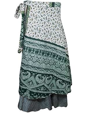 Mogul Womens Beach Wrap Aloha Skirts Wholesale 3 Pcs Lot Two Layers Recycled Sari Magic Wrap Around Long Skirt