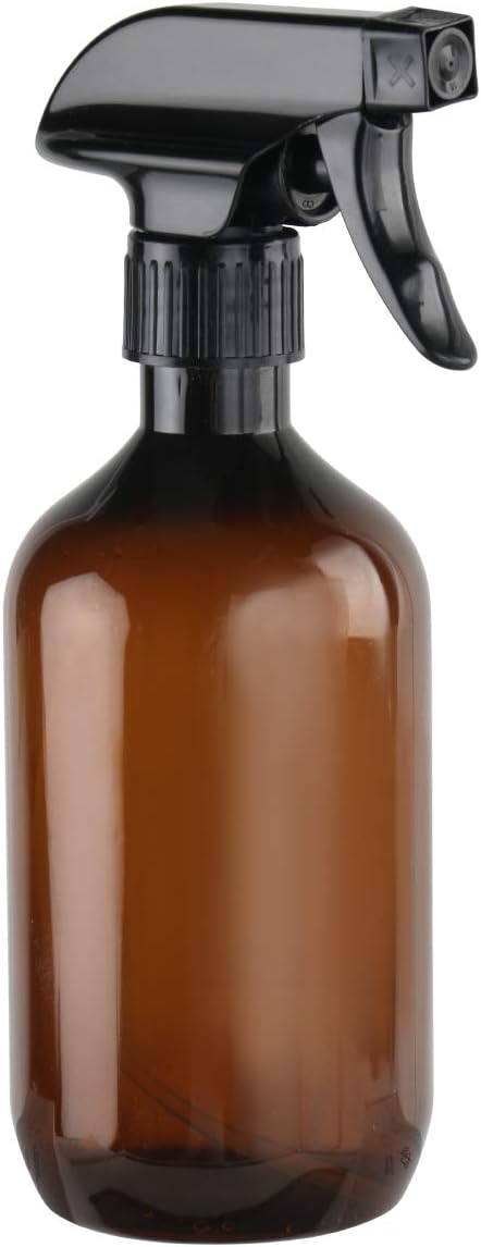 Empty Amber Plastic Spray Bottle, (1 Pack) 16oz Refillable Container for Water Cleaning Flowering, Multifunctional Trigger Sprayer Bottle with Mist and Stream Settings, Black