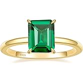 SHINYSO 3CT 925 Sterling Silver Wedding Band for Women Solitaire Created Green Emerald Simple Wedding Band Engagement Promise Rings for Her Size 5-10