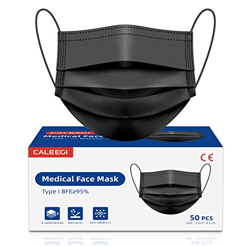 Disposable Face Masks Medical Grade 4 Ply Black Hospital Protective