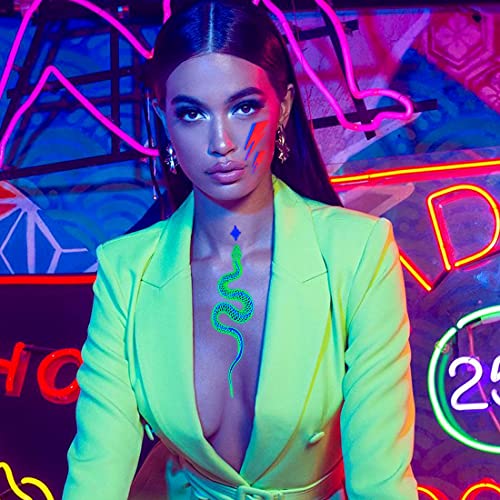 4 Sheet Neon Temporary Tattoo, UV Glow in the Dark Women Fake Tattoo