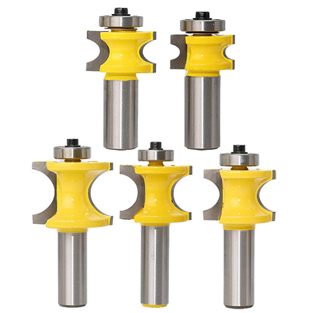 Gasea 5pcs 1/2 Inch Half Round Bearing Bullnose Router Bits 5/8" 3/4" 1/4" 1/2" 3/8" Woodworking Milling Cutter Tool