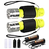 HeCloud 2 Pack LED XM-T6 Professional Diving Flashlight with Battery Charger, Bright LED Submarine Light Scuba Safety Lights Waterproof Underwater Torch for Outdoor Under Water Sports (Yellow)