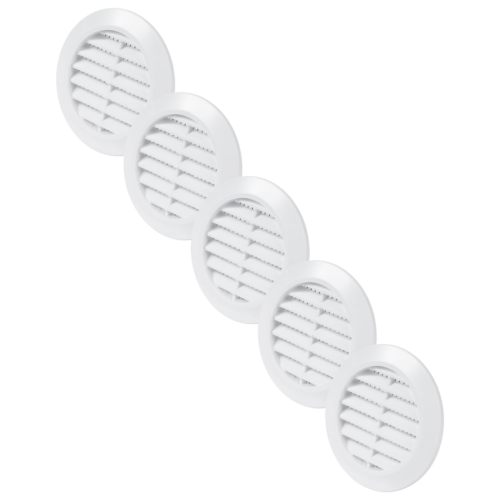 Vent Systems 60 mm / 2.36" Inch - Pack of 5 White Door Air Register - Ventilation Grille - Indoor Vent Grates - Bathroom, Cabinet, Garage Through The Door Vent Cover