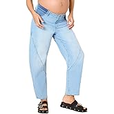 Motherhood Maternity Womens Under The Belly Elastic Waist Barrel Leg Denim Pregnancy Jeans