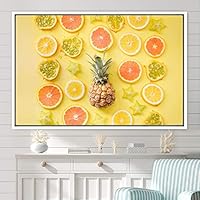 Framed Canvas Wall Art Fruity Citrus Colorful Farmhouse/Country Fruit Group Modern Art Multicolor Photography - 16x24 inches
