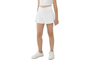 ESOBO Girl's Sport Skirts with Pockets Shorts Cross High Waist Tennis Golf Skort Solid Color Athletic Workout Skirt