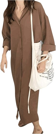 Amazon Co Jp ネコート シャツワンピース ロングシャツ 羽織り 軽量 無地 長袖 ボタン レギュラーカラー シンプル ゆったり レディース 服 ファッション小物