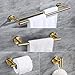 Hoooh 4-Piece Bathroom Accessories Set Stainless Steel Wall Mount Gold - Includes Double Towel Bar, Hand Towel Rack, Toilet Paper Holder, Robe Hooks, BS100S4-BG