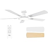 TCL Ceiling Fans with Lights, 52 Inch Low Profile Ceiling Fan with Light and Remote Control, Flush Mount, DC Reversible Motor, Noiseless, 6 Speeds Ceiling Fan for Bedroom (White)