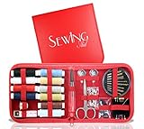 Sewing Aid Kit, Small Red Case with 72 Best Supplies for Emergencies, 1000 yds of Threads & Self-Threading Needle, Great Gift for Travelers, Kids & College Students, E-book for Beginners Included