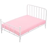 Totority 1/12 Scale Dollhouse Bed with Mattress Miniature Vintage Frame Small Doll Bed Furniture for Dollhouse Bedroom Decor and Creative Play Accessories