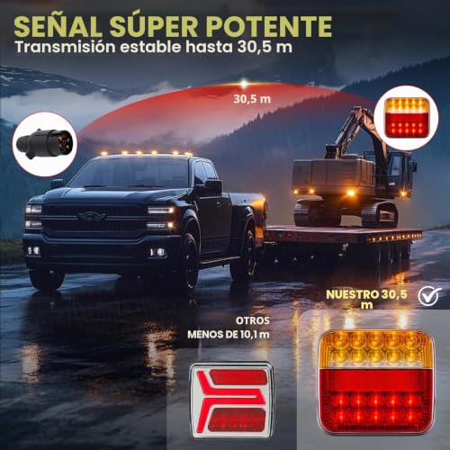 TXGSDXS Wireless LED Trailer Tail Lights - 2 Pack, Magnetic, Rechargeable, IP65 Waterproof, 12V/14V, 7 Pin Connector, for Trailer, Truck, Caravan or Boat