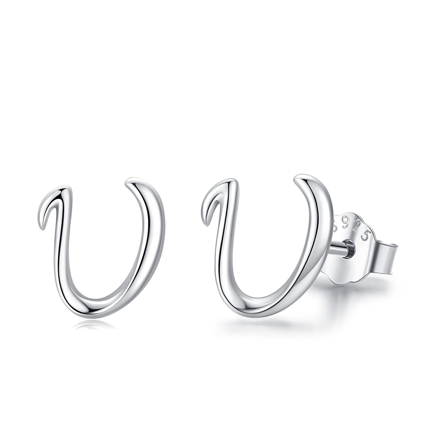 Personalized U Earrings 925 Sterling Silver Stud Letter Earrings for Women Girls Personalized Jewelry