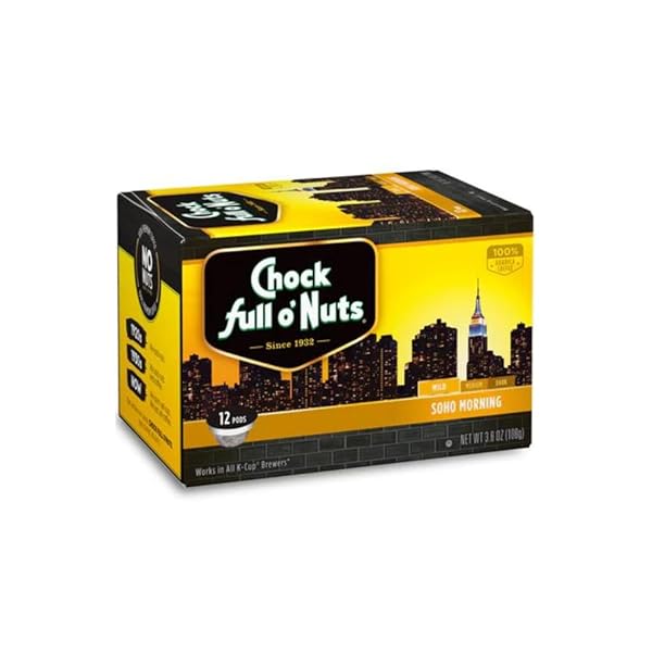 CHOCK FULL O’NUTS SOHO MORNING, MILD ROAST K-CUPS – COMPATIBLE WITH KEURIG PODS K-CUP BREWERS (1 PACK OF 12 SINGLE-SERVE CUPS)