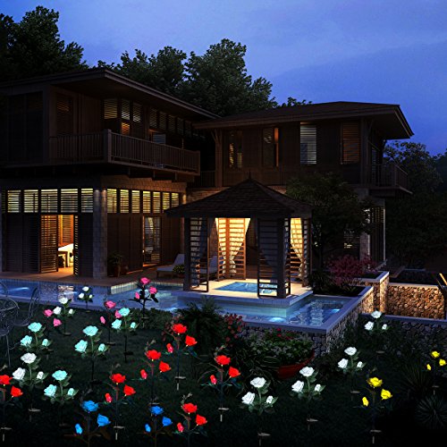 XLUX Outdoor Solar Powered Rose Lights Flower Stake, for Garden Patio Yard Christmas Pathway Decoration, White
