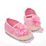LIVEBOX Baby Girls' Crochet Knit Soft Sole Anti-Slip Mary Jane Bow Infant Prewalker Toddler Sandals (S: 0~6 months, Flower-Pink)