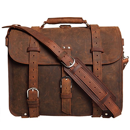 Loyofun Men's Real Leather Shoulder Bag Cowhide Bag Genuine Leather 17" Laptop Bag Briefcase Messenger Backpack