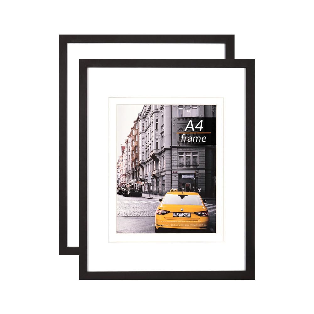 kennethan Picture Frames A4 2 Pack Black frames -with 2 Pack White Mount,Wooden Photo Frames for Desktop Display and Wall Mounting — image 1