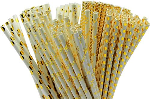 KAIL 125 PCS paper Straws Food Grade Gold Foil Paper Straw Biodegradable Straw for Birthdays,Christmas, Weddings, Baby Showers, Celebrations and Parties