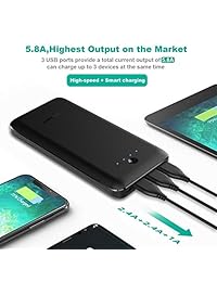 Cargador Portátil Gatcepot 24000mAh Power Bank 5.8A Salida 3 Puertos (Dual Entrada 5A, Micro y USB C) Batería Externa Cargador Rápido para iPhone, Ipad, Samsung Galaxy y más