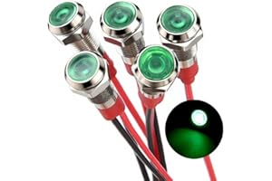 LANGIR 6mm LED Metal Indicator Light 12V-24V Waterproof Indicator Signal Lamp Pre-Wired for Dash Directional Industrial Control Panel Car Truck Boat 5pcs (Green)