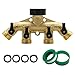 ATDAWN 4 Way Brass hose splitter, Heavy Duty Garden Hose Connector with 4 shut-off Valves 3/4