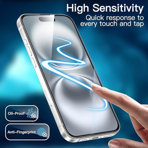 JETech Full Coverage Screen Protector for iPhone 16 6.1 Inch, Black Edge Tempered Glass with Easy Installation Frame, Case Friendly, HD Clear, 3 Pack