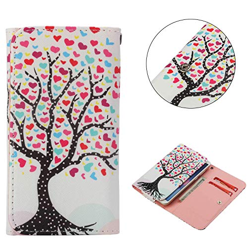 Universal Cell Phone Flip Case for Samsung Galaxy K Zoom C111 C115 C1158 C1116 4.8" and More, JULAM PU Leather Skin Protective Folio Case Cover Wallet Clutch Bag with Card Slots (Heart Tree)