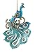 Sparkling Teal Peacock Hanging Christmas Ornaments - 2 Pack