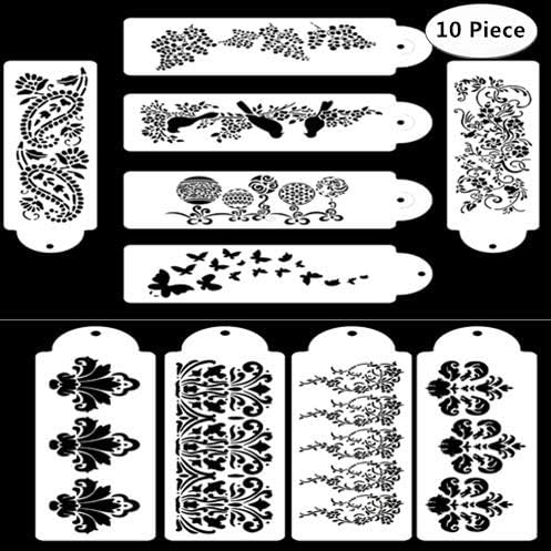 10-Pack Cake Decorating Stencil Molds, Magnoloran Wedding Cake Mesh Stencils Cake Templates Spray Floral Cake Side Molds, Wedding Cake Decorating Stencil Baking Tools, Dessert Decorating Molds