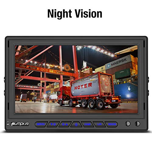 PUMPKIN Backup Camera System Kit with 7” Monitor, Sony Sensor+ IP69 Waterproof Rear View Camera for Car Trucks RV Trailers, Support Super Night Vision, 2 Channel Video Inputs, Built-in Microphone