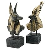Design Toscano Gods of Ancient Egypt Bust Statues, 18 Inch, Set of Two Horus and Anubis, Polyresin, Black and Gold
