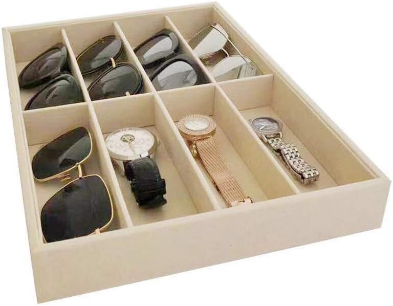 Large Beige Premium Quality Velvet Glasses Box Tray Stackable Practical Trade Show Home Use Jewelry Display Organizer: Home & Kitchen