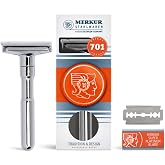 MERKUR FUTUR 701 Adjustable Double Edge Safety Razor - Bright Chrome | Adjustable Razor With Dial | Made in Germany | Plastic-Free | Snap-On Cap Design | Straight Bar