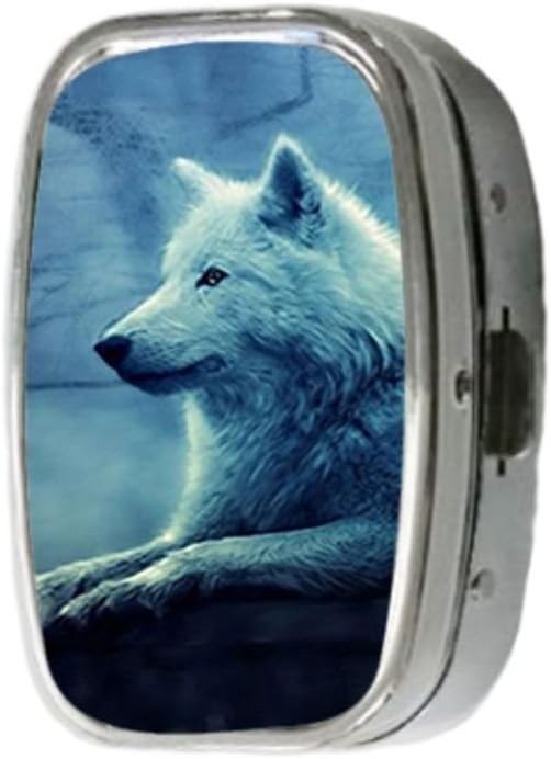 Wolf Sitting and Weeping Custom Unique Silver Square Pill Box Medicine Tablet Organizer or Coin Purse