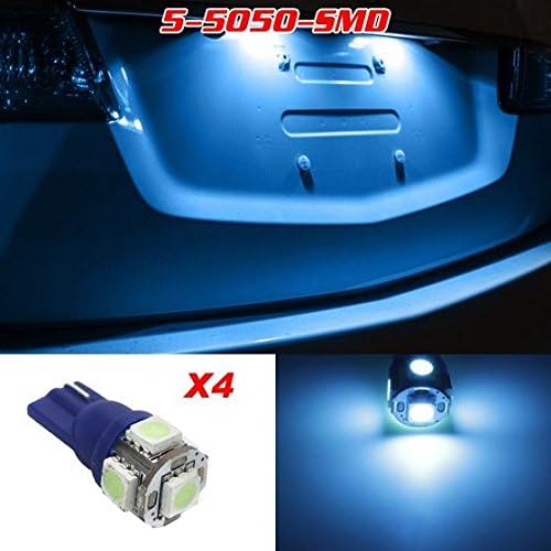 Partsam 4PCS T10 W5W 194 168 5-5050-SMD License Plate LED Light Lamp Bulbs, Ice Blue