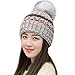 Ypser Women's Winter Slouchy Knitted Hat Cable Faux Fur Pom Beanie Hat, Grey, One Size
