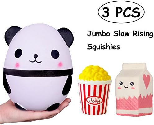 TOYHUYI Pack of 3 Jumbo Slow Rising Squishies Kawaii Popcorn Milk Box Panda Charms Scented Squeeze Toy, Stress Relief Toy For Fun