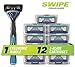 SWIPE Premium Men's 3-Blade Razor Kit (Flex Head Handle + 12 Refills)