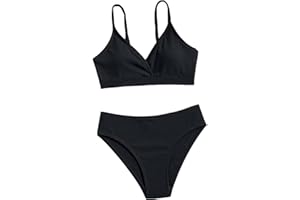 Toddler Girl 2 Piece Swimsuit Sport Solid High Waist Bikini Set Swimwear Bathing Suit Teen (Black, 10-12 Years)