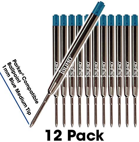 Jaymo - 12 - Blue Parker Compatible Ballpoint Pen Refills. Smooth Writing German Ink and Medium Tip. #1782470