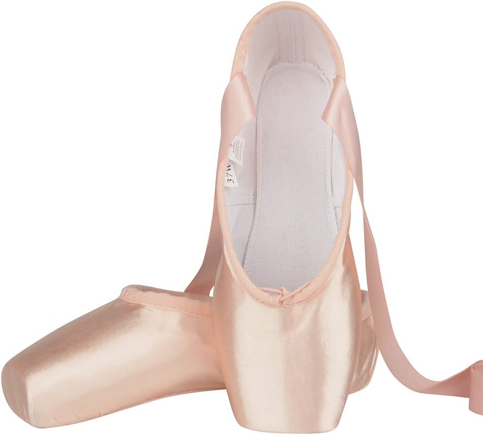 Bezioner Ballet Pointe Shoes Pink Satin Ballet Dance Shoes with Sewed Ribbon and Silicone Toe Pads for Girls Women