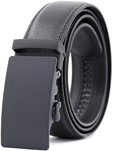KHC Men's Belt 100% High Quality Leather Belt Ratchet Automatic Adjustable Buckle Black