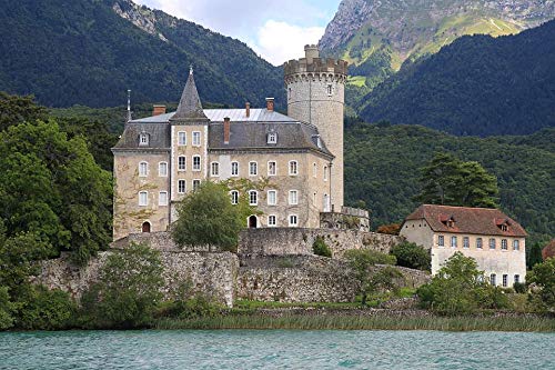 ZYDZYD Lac Annecy Maison au Bord de l’eau château Construction,DIY numérique Peinture à l’huile d’enfants par Le numéro kit peignant sans Cadre 12X16 inch