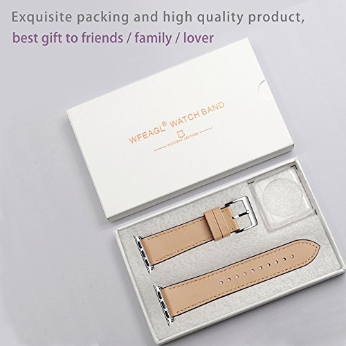 WFEAGL Compatible iWatch Band 42 44mm,Top Grain Leather and Nature Rubber Hybrid Sweatproof Band for iWatch Series 4,Series 3,Series 2,Series 1,Sport (42mm 44mm,Camel Hybrid Band) - Thumbnail 6