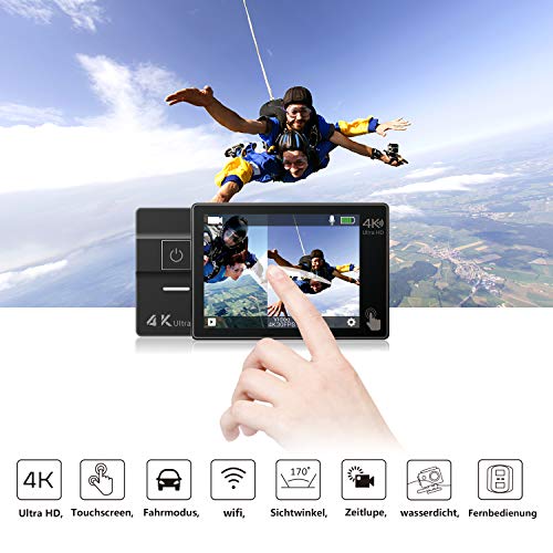 ACTMAN 4K Action Camera 16MP Underwater Waterproof Camera with Wi-Fi Remote Control, Touch Screen Sports Cam, 2 Rechargeable Batteries and Mounting Accessories Kits
