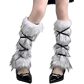 PENINSULA LOVE Faux Fur Leg Warmers with Strap Y2k Fuzzy Boot Cuffs Covers Medieval Viking Costume Accessories for Women